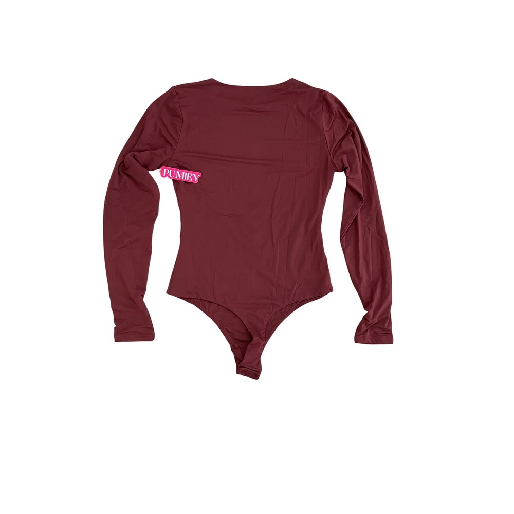 Pumiey Bodysuit Womens Long Sleeve‎ Crew Neck Burgundy Wine Red Size M NEW